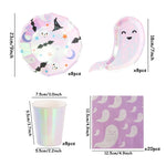Lovely Pink Laser Disposable Tableware Girls Women Party Decoration Ghost Plates Paper Napkins Cups Halloween Parties Supply