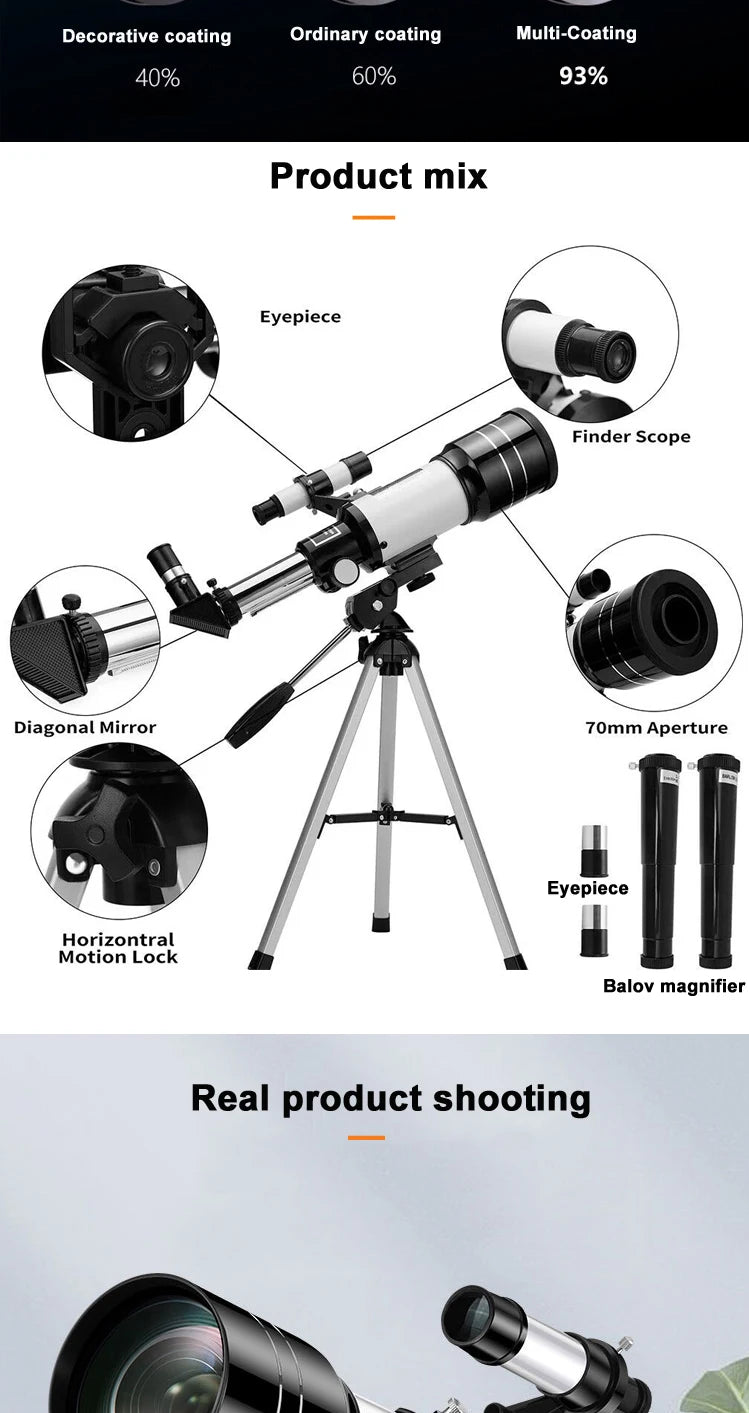 Professional Astronomical Telescope F30070 Monocular 150 Times Zoom HD Night Vision  View Moon Star  AZM70300 Stargazing
