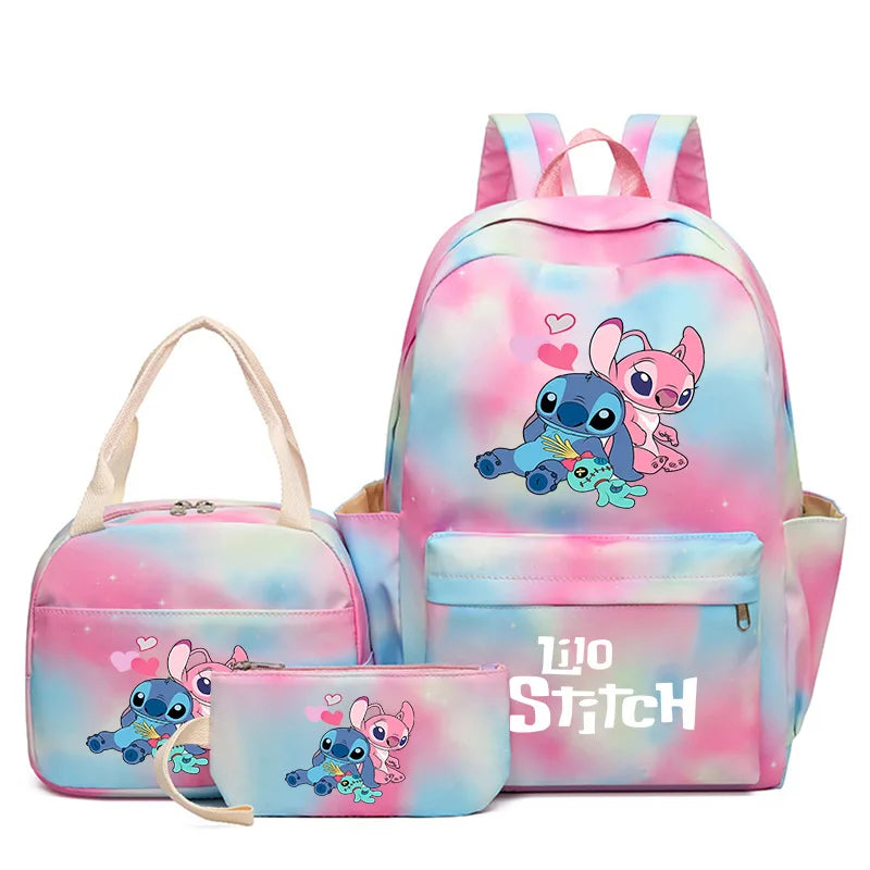 3Pcs/set Disney Lilo Stitch Backpack for Boy Girl Teenager Student Back To School Schoolbag Lunch Bag Women lovely Rucksack Gift