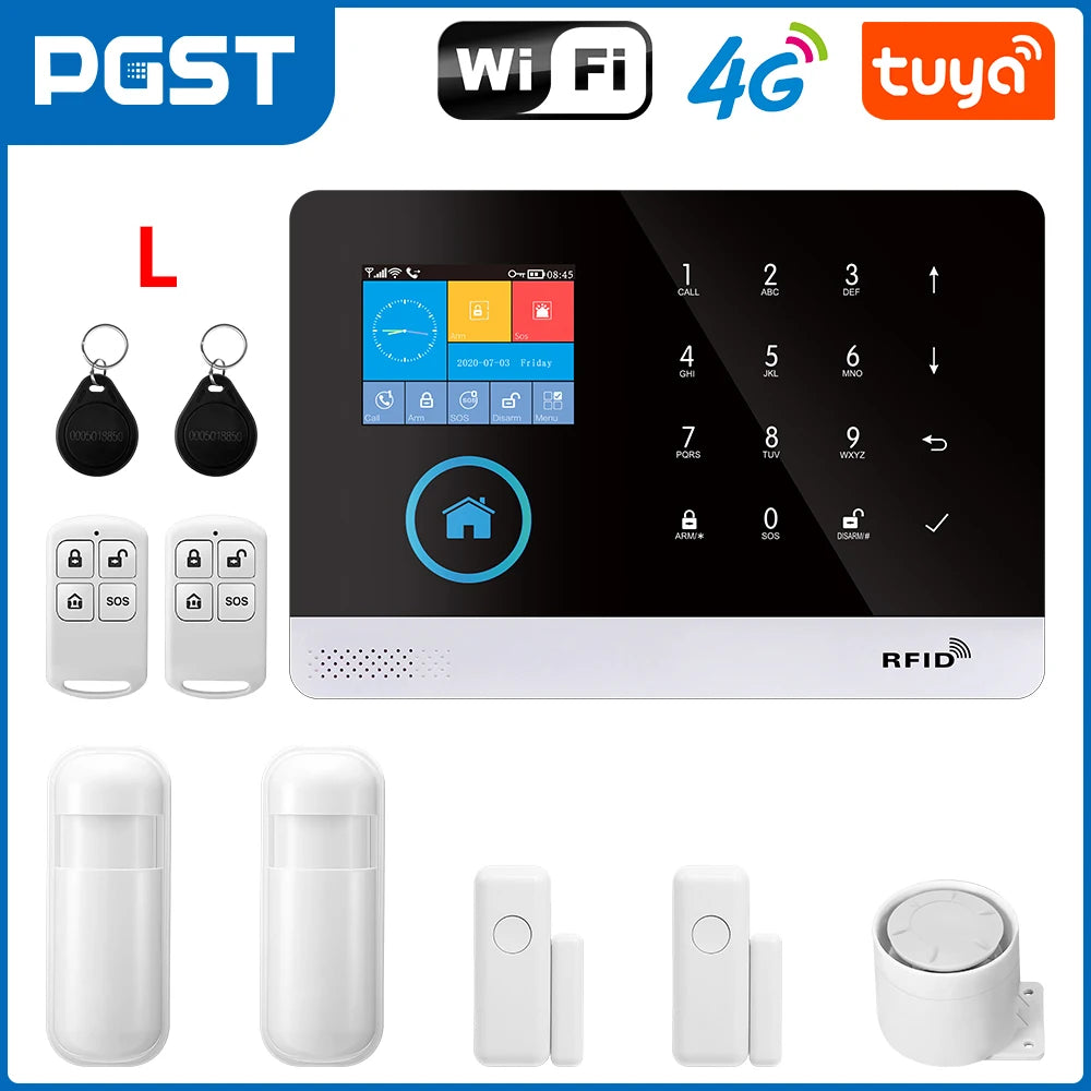 PGST 103 2.4 inch Screen 4G 2G WIFI GSM Home Bulgar Security System for Home 433MHz APP Control RFID Card with PIR Motion