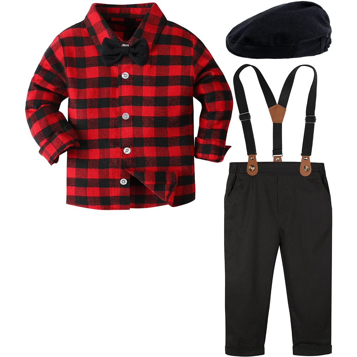 Baby Christmas Outfit Boy Kids Gentleman Formal Suit Toddler Suspenders Clothing Set Infant Party Dress Shirt