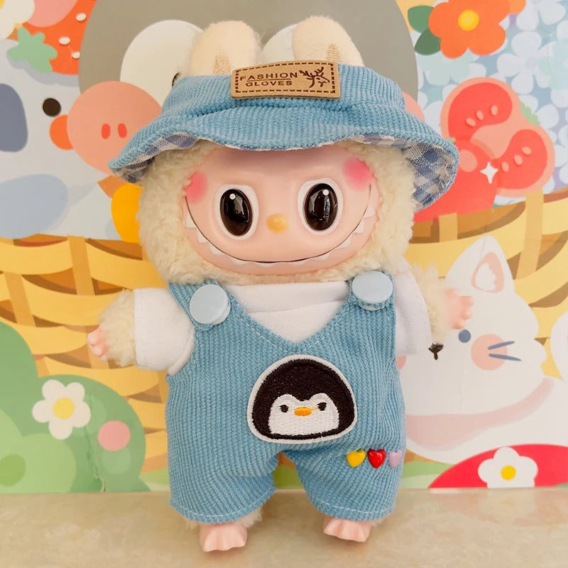 Labubu Doll Fashion Set Cute White Shirt Hat Animal Overalls Doll Clothes Accessory Gift for 17cm Doll