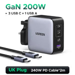UGREEN 200W Travel GaN Charger PD 3.1 140W QC4.0 3.0 Quick Charge For Macbook Pro Laptops iPhone 17 16 Samsung S25 Xiaomi Tablet