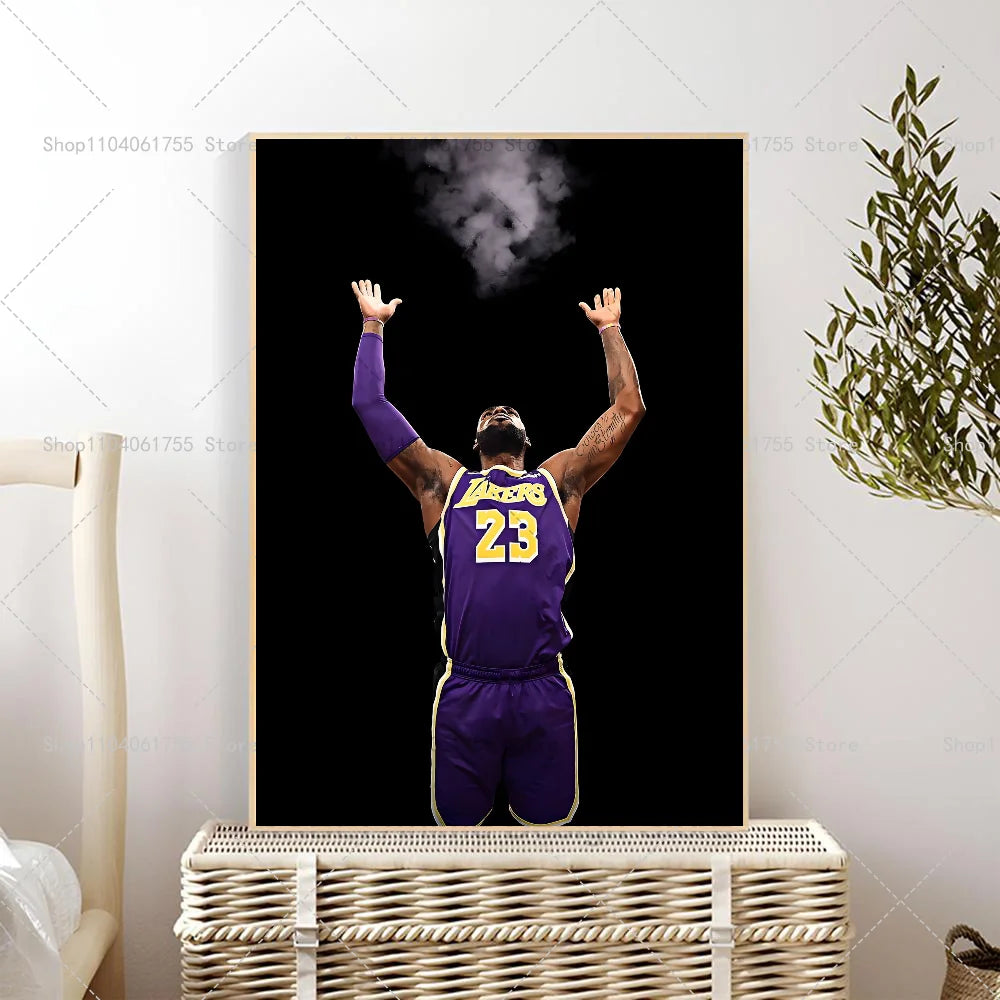 1PC L-LeBron J-James Poster Self-adhesive Art Waterproof Paper Sticker Coffee House Bar Room Wall Decor
