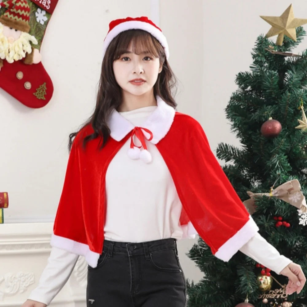 Christmas Shawl Performance Clothing Santa Claus Christmas Cloak Children's and Adults Christmas Cloak Velvet Christmas Costume