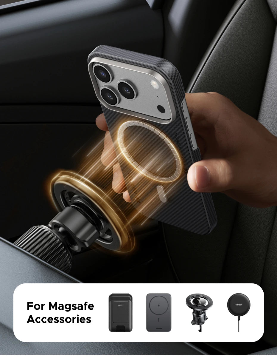 UGREEN Aramid Fiber Case for iPhone 17 Pro Max Aramid Fiber Thin Cover Military Protection Slim Hard Back Case Matte Black