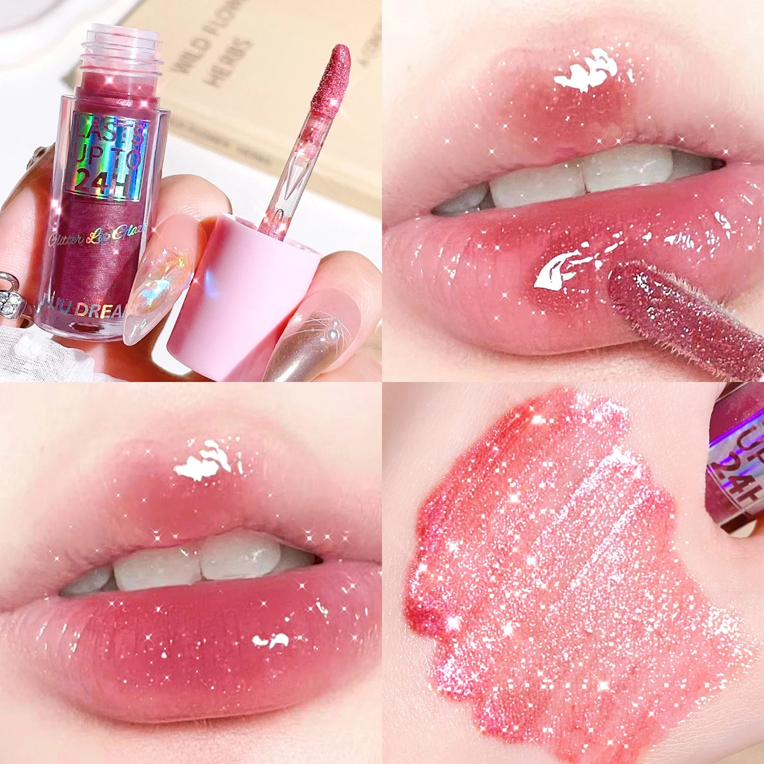 6 Colors Glitter 1pcs Lip Glaze Long Lasting Lip Gloss Waterproof Liquid Lipstick Makeup Lip Oil Lip Tint Moisturizing Lip Balm