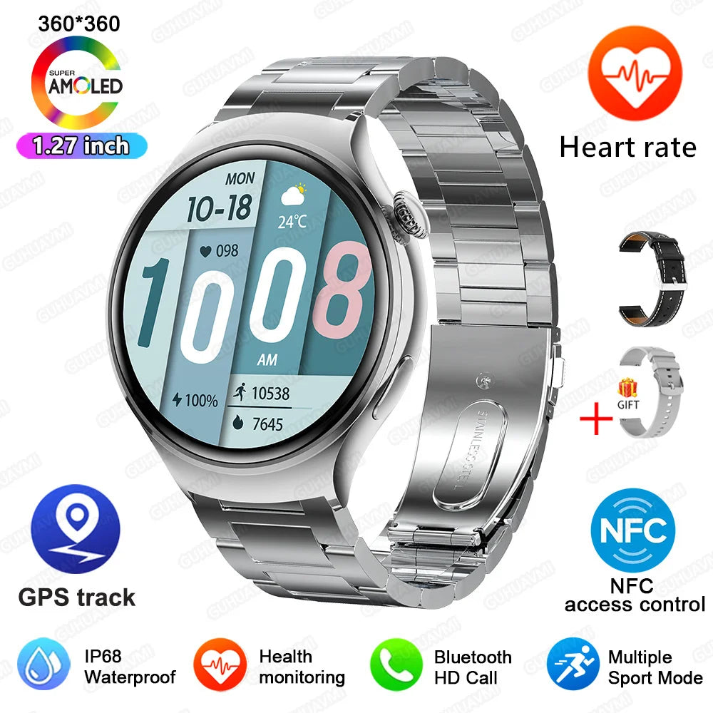 GUHUAVMI Smart Watch Women GPS Trajectory Heart Rate Blood Pressure NFC Bluetooth Call 1.27inch AMLOED Smartwatches Ladies