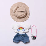 Plush Doll Clothes 17cm For Labubu Clothing Designer Rainbow White T Jeans Doll Clothes Set With Hat Glasses Toy Accessories