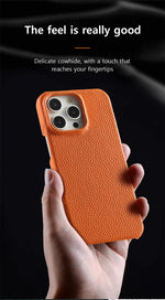 for Magsafe Case for iPhone 17 15 16 Pro Max Air 16Pro Natural Cowhide Lychee Leather Magnetic Protector Luxury Phone Back Cover