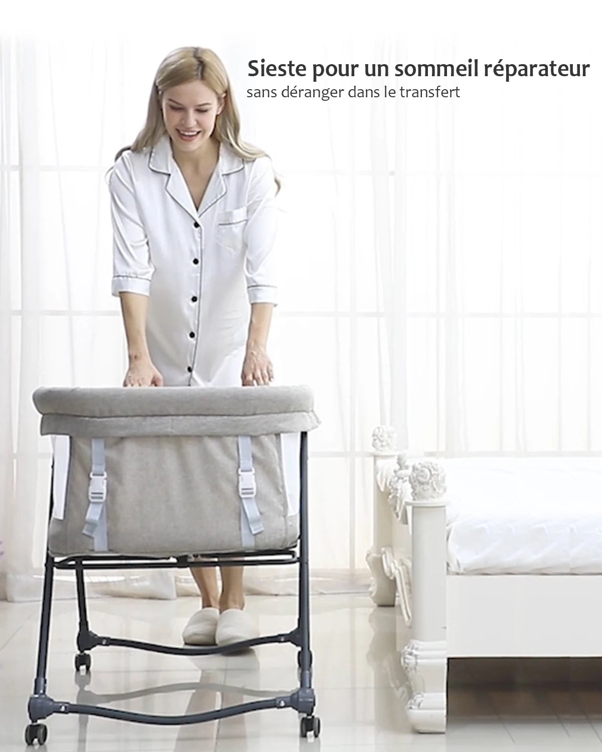 Baby Travel Cot with Mattress & Wheels – Convertible Rocking Crib