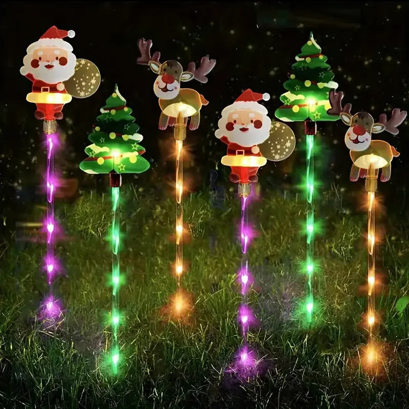 6pcs/set Solar-Powered Christmas Lawn Lights Santa Tree & Reindeer Designs for Outdoor Decor Waterproof Garden Lights Holiday