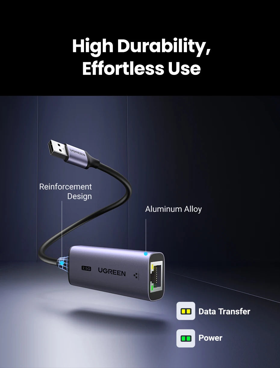 UGREEN USB Ethernet Adapter 2.5G 2500Mbps USB3.0 Network Card for Laptop PC NAS Server Windows Mac OS USB-A/C Internet Adapter