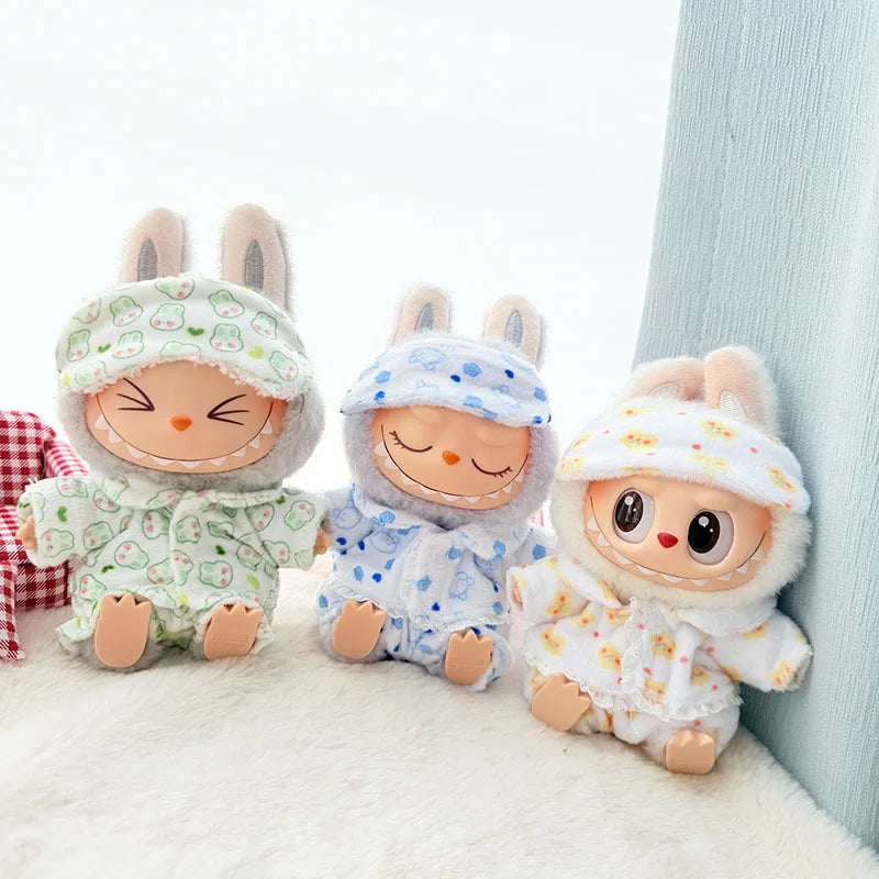 Labubu Mini Pajamas with Eye Mask Three-piece Kawaii 15-17cm V1 V2 Labubu Clothes Cute Idol Plush Doll Accessories