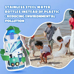 Fjbottle Kids Water Bottle Stainless Steel 400ml,1-Click Opening, BPA-Free Leak-proof Thermos Bottle, Cartoon Water bottle