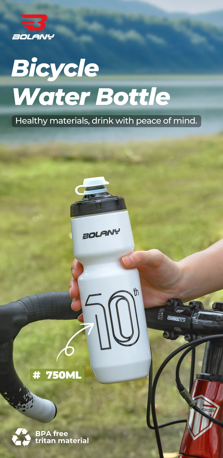BOLANY Sports Bottle 10th Rubber Transparent Plastic with lid Bottle 750ML Portable Squeeze Drinking Outdoor Cycling Kettle