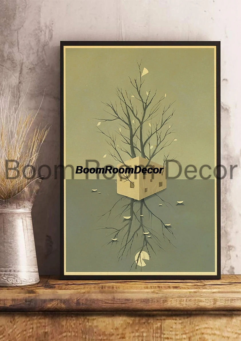 Retro Abstract Creative Poster Kraft Paper Nostalgia Canvas Prints Modern Landscape Coffee Bar Wall Art Posters Living Decor