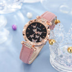 Women Watch Ring Necklace Earrings Bracelet Set Watches Butterfly Leather Strap Ladies Quartz WristWatch (No Box)