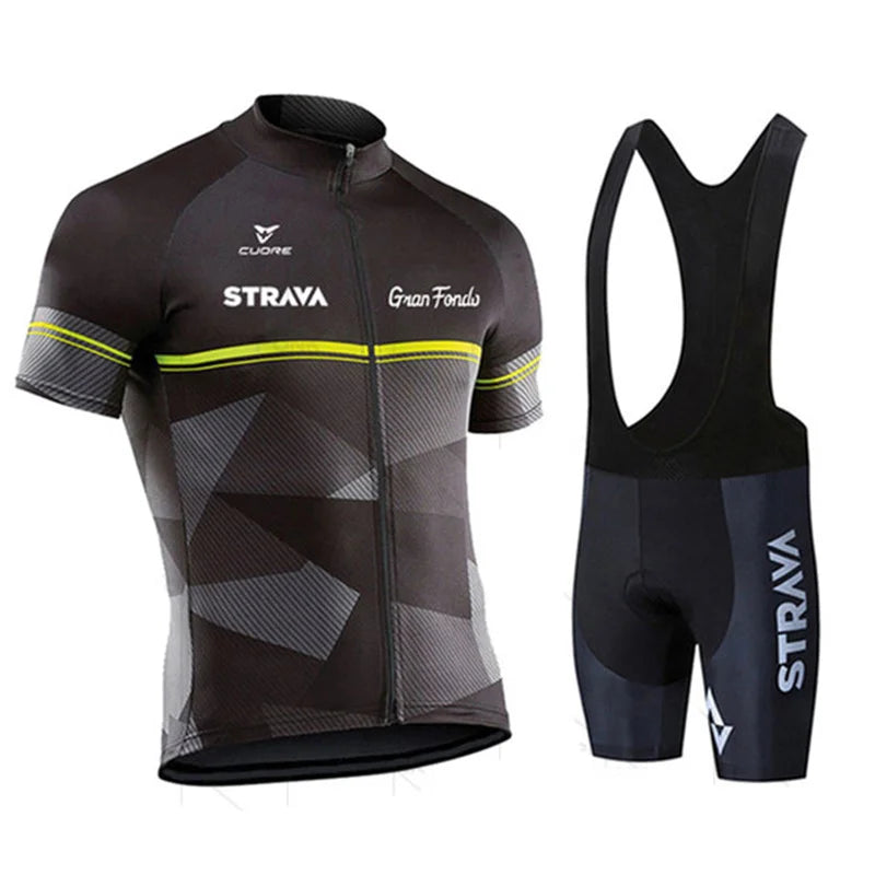 2025 STRAVA Cycling Jersey Set – Men’s Short Sleeve Pro Team Bike Clothing, Summer Road & MTB Bicycle Wear Maillot Ciclismo