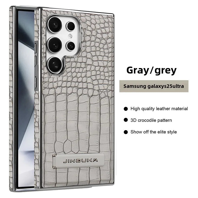 High Quality Leather Holder Electroplate Phone Case for Samsung Galaxy S25 S24 S23 Ultra S24 S23 Plus Bracket Magnetic Cover