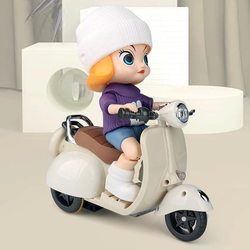 Mini Electric Motorcycle Children's Toy for Labubu Retro Dazzling Spin Toy Motor for Doll Cotton Doll Pet Toys  Birthday Gift