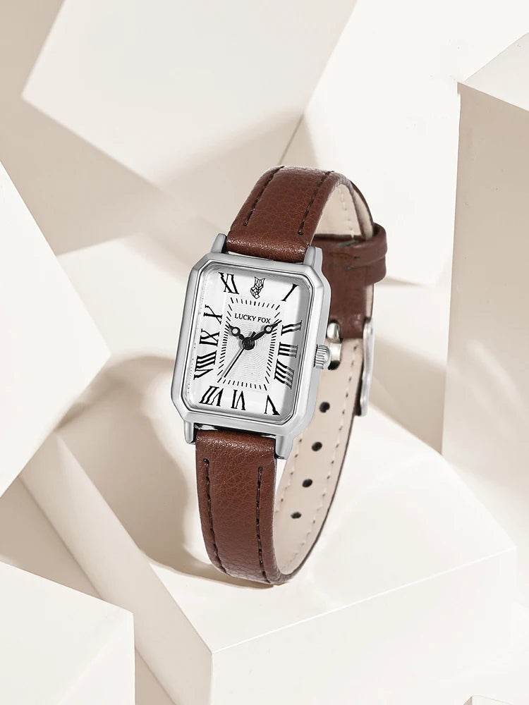 Fashion Rectangle Quartz Wrist Watch for Women Luxury Brand Roman Dial Leather Strap  Ladies Watches Clock