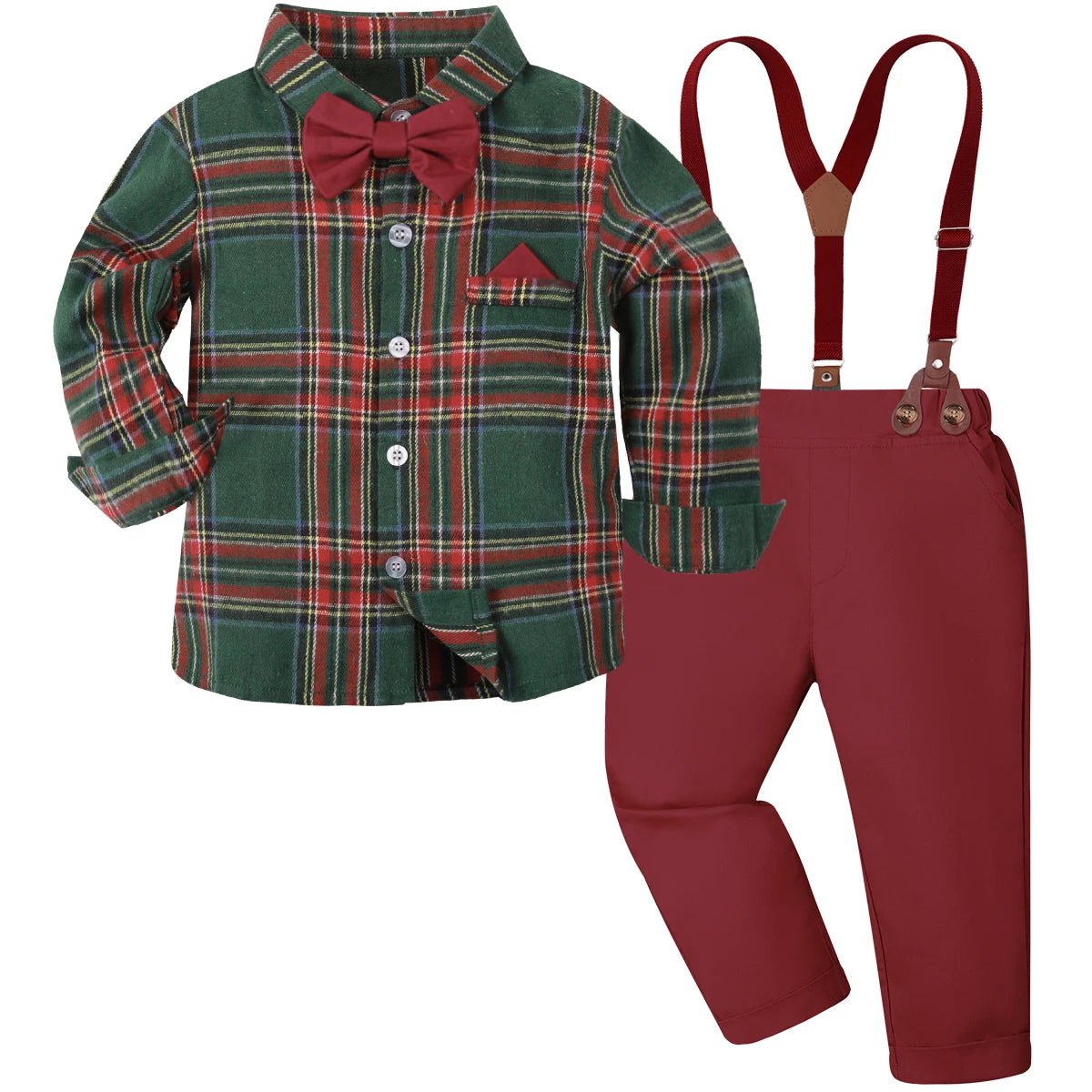 Baby Christmas Outfit Boy Kids Gentleman Formal Suit Toddler Suspenders Clothing Set Infant Party Dress Shirt