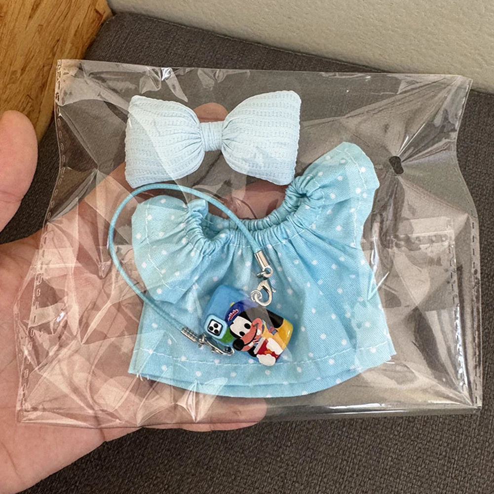 For Korea Kpop Exo Labubu Idol Dolls Jean Dress Big Bowknot Doll Clothes Kids Gift 15-17cm Cute Mini Clothes Doll Accessories