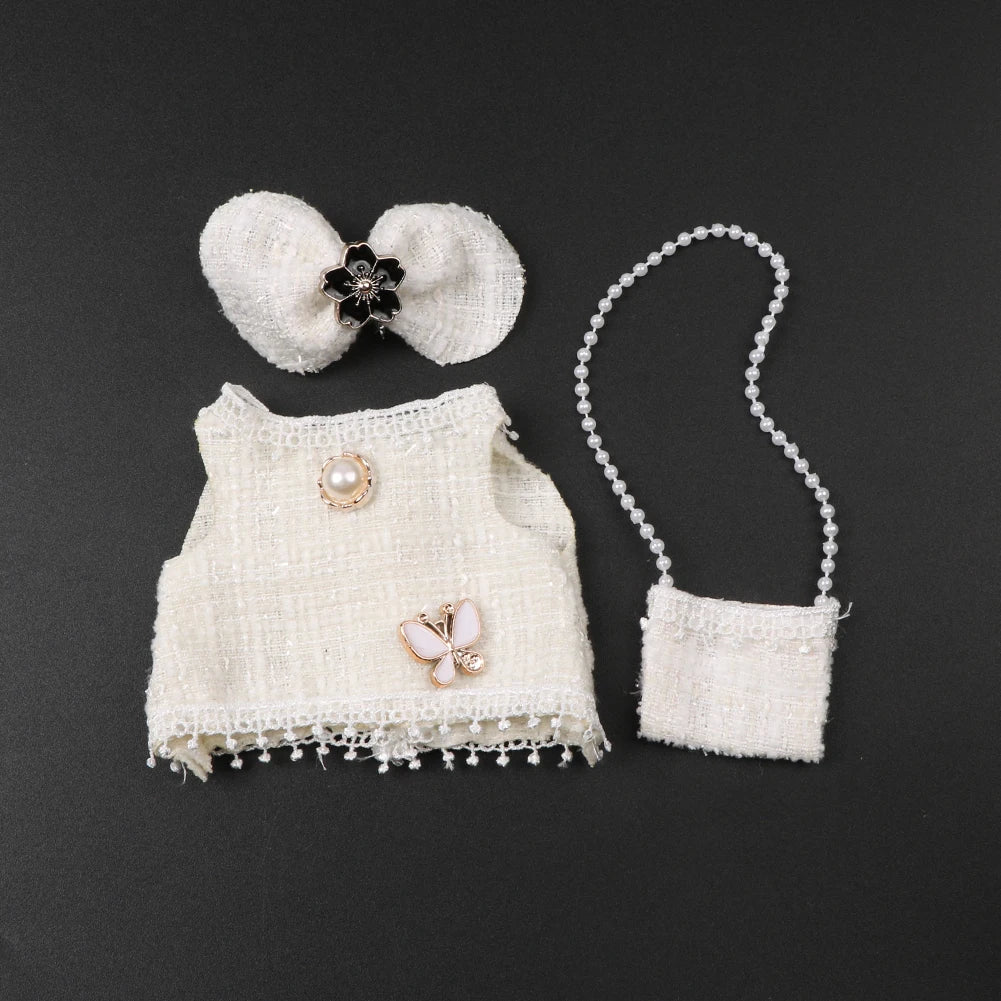 For Korea Kpop Exo Labubu Idol Dolls Jean Dress Big Bowknot Doll Clothes Kids Gift 15-17cm Cute Mini Clothes Doll Accessories