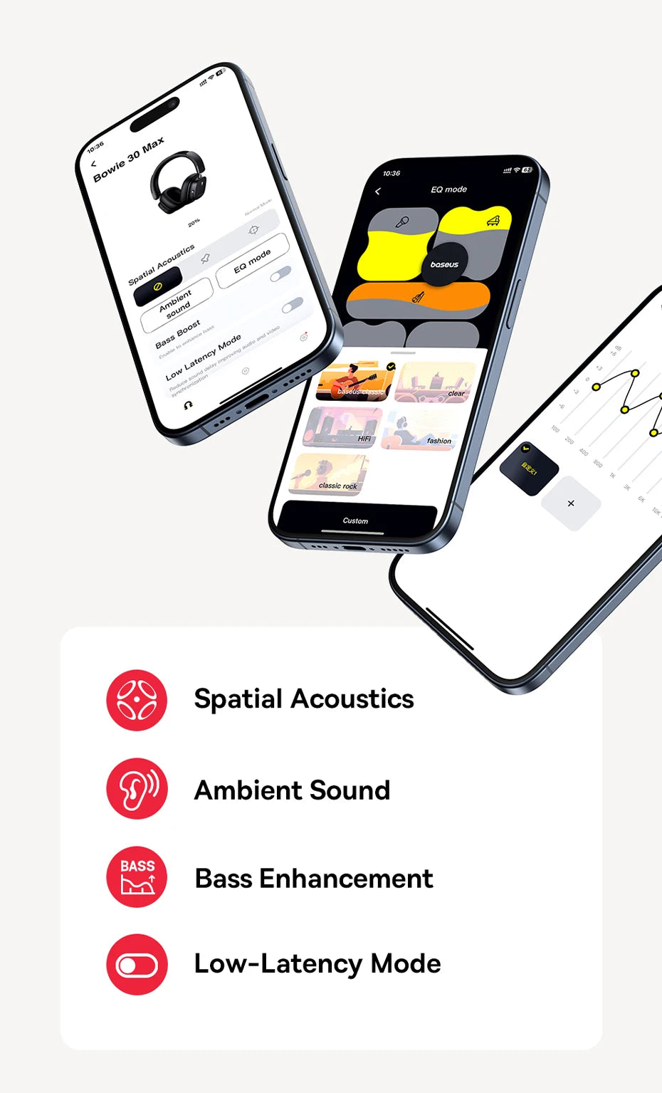 Baseus Bowie 30 Max Bluetooth Headphones 45dB Noise Cancellation Hi-res LDAC Over Ear Headset 3D Spatial Audio Wireless Earphone