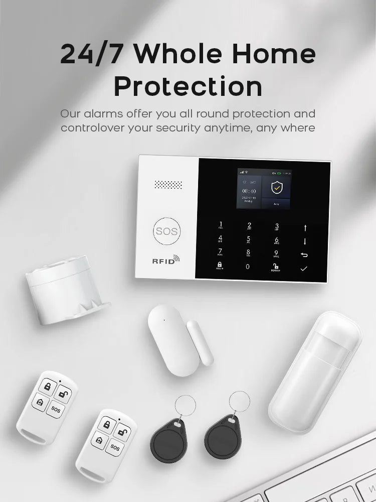 PGST Residential Tuya Smart Gsm Wifi Alarm System for Home Wireless Security Alarm House Smart Life App Control work with ALexa