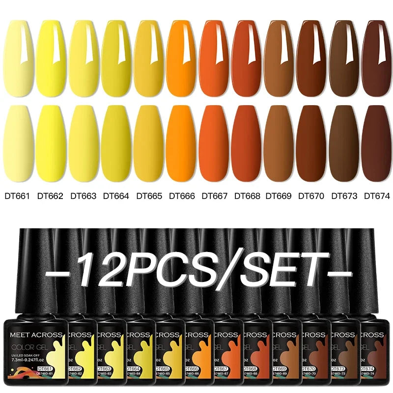 MEET ACROSS 12Pcs Gel Nail Polish Set 7.3ml Pink Blue Neon Macaron Color for Nails UV Gel LED Nail Art  Varnish Manicure Kit