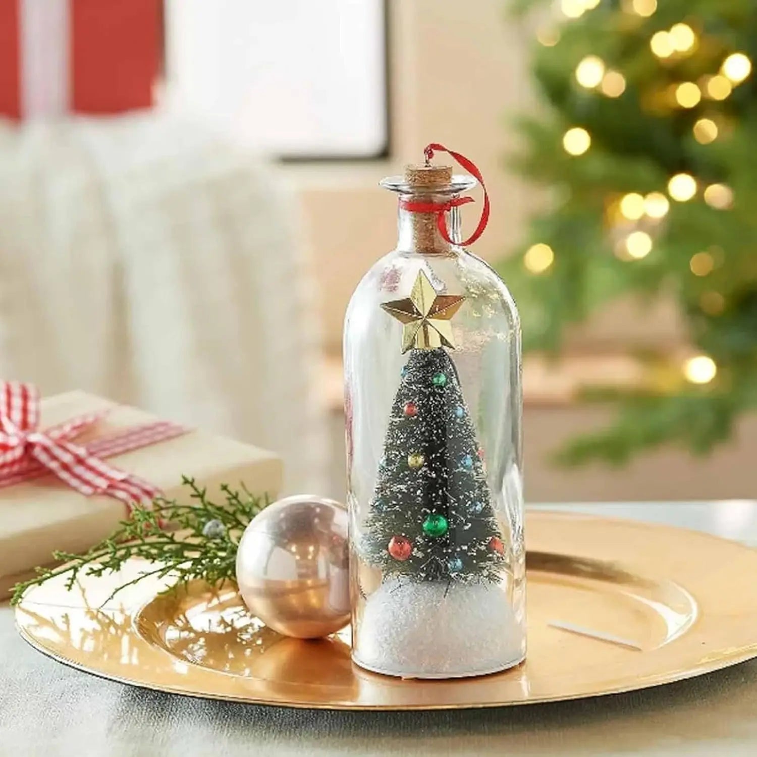 Christmas Tree Message in a Bottle, Recordable Voice Message Ornament Playback Cork, Snowy Scene in Bottle for Home Xmas Festive
