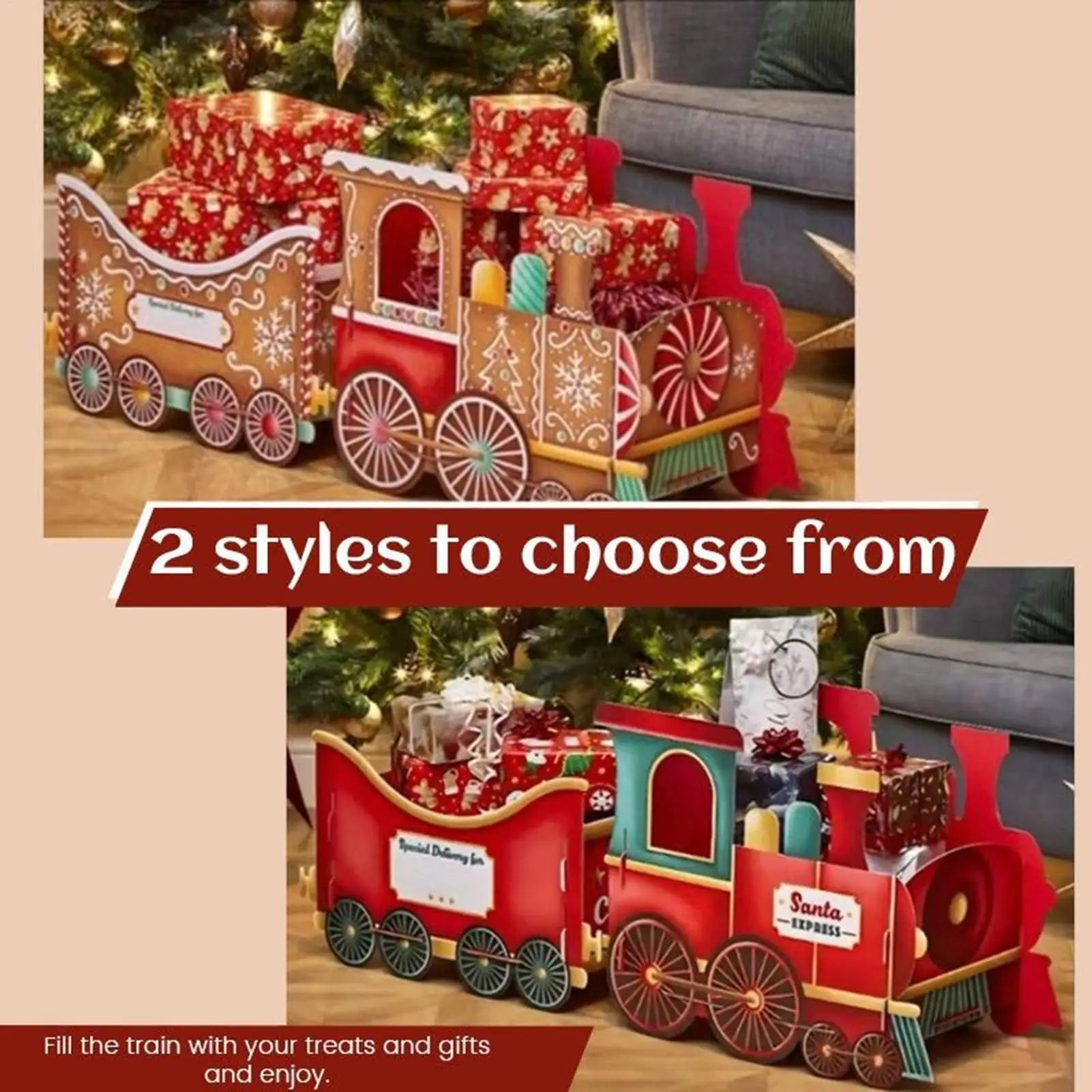 Santa Train Box  Christmas Gift Train Decoration Festive Christmas Train Santa Gingerbread Gift Boxes For Presents Candy