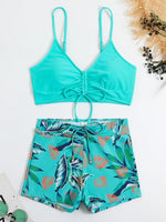 2025 High Waist Drawstring Front Bikini Set – Women's Swimsuit Swimwear Beachwear