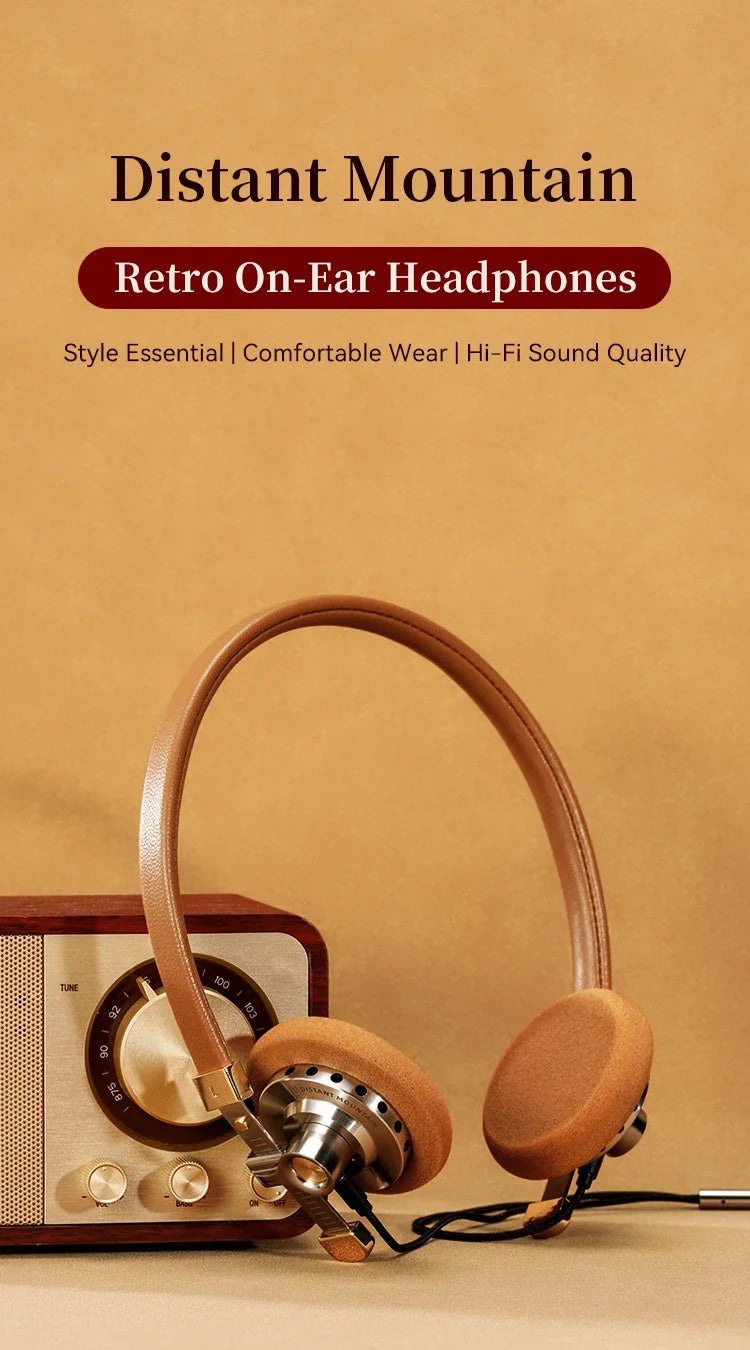 ROSESELSA Distant Mountain Retro Over Ear HiFi Headsets OOTD Vintage Metal Wired Headphones with MMCX 3.5mm Plug