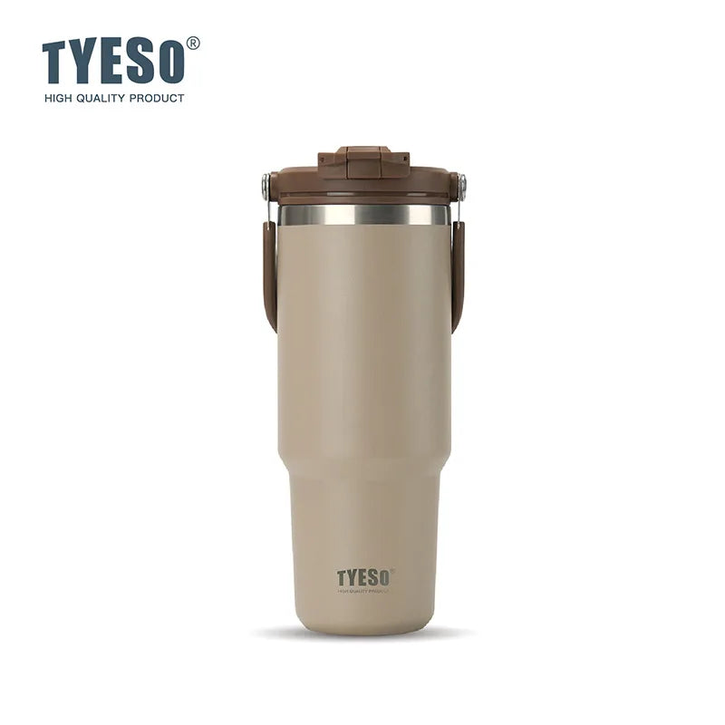 Tyeso Large-Capacity Vacuum Flasks Handle Vacuum Cup Dual-Drink Coffee Mug Stainless Steel Ice Cup Car Bottle Hot Cold Retention