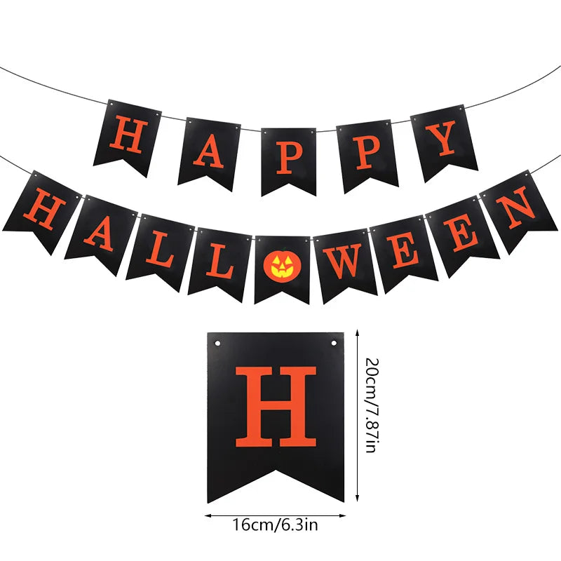 2025 Halloween Party Banner Hanging Pendants Bat Pumpkin Paper Garland Trick or Treat Happy Halloween Decoration Supplies Home