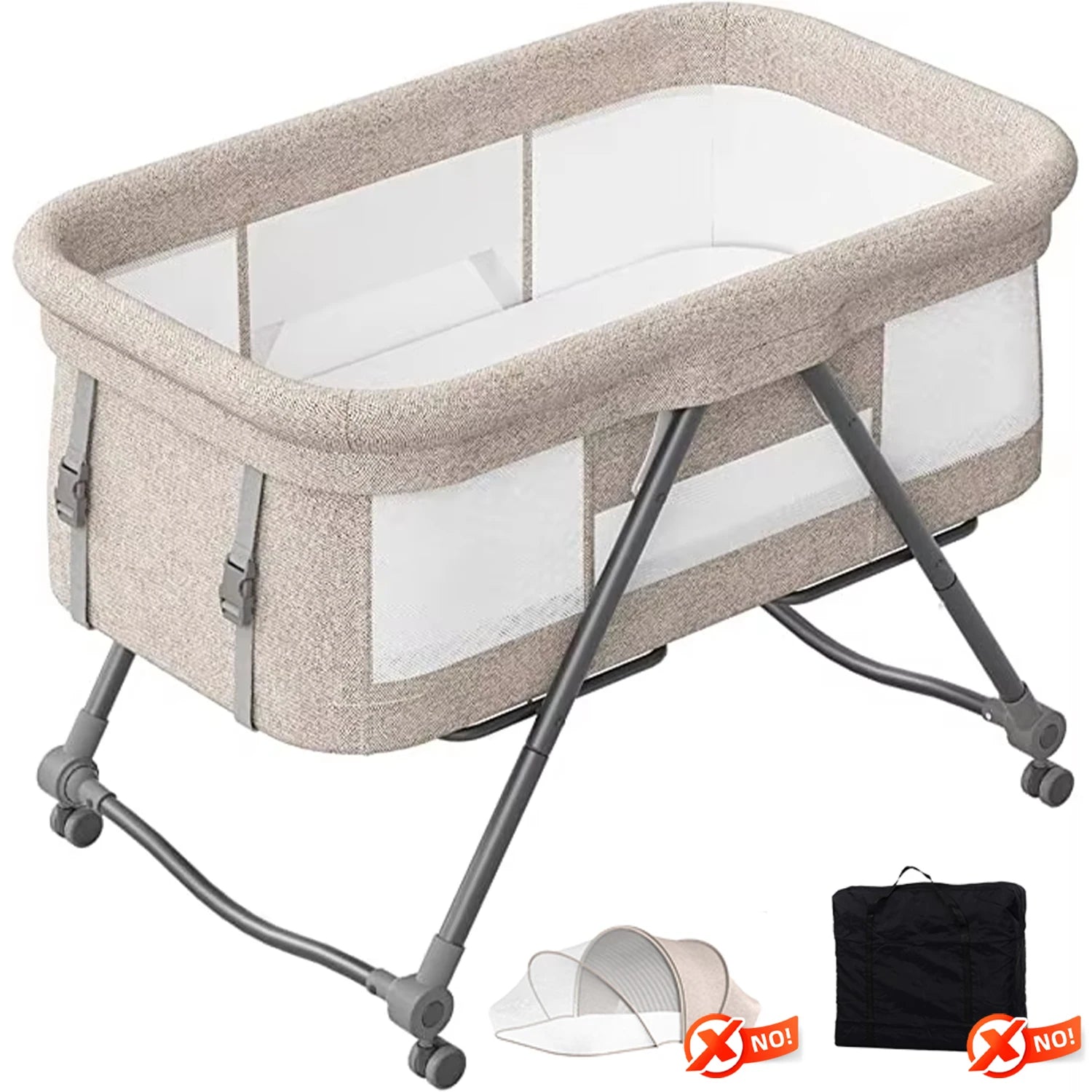 Baby Travel Cot with Mattress & Wheels – Convertible Rocking Crib