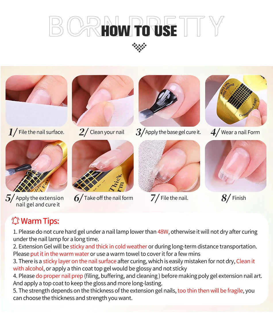 BORN PRETTY 30ml Glitter Pink Hard Jelly Nail Extension Gel Nail Polish Milky White Clear Color Soak Off UV Construction Gel