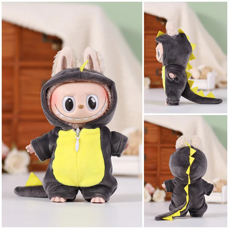 13CM Plush Doll Clothes for Labubu Doll's Clothes 6-Piece Set Dinosaur Animal Suit with Hat Outfit Accessories Dolls Clothing