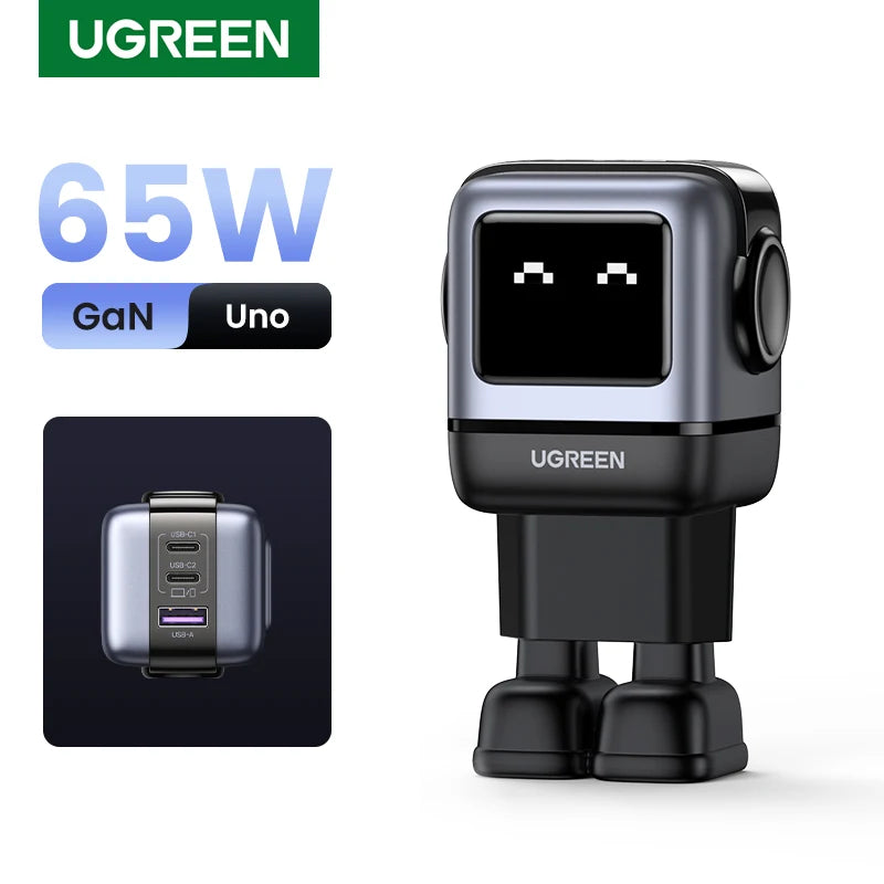 【Korean Plug】UGREEN 65W GaN Charger Robot Design QC 4.0 PPS For Macbook Pro Laptop Tablet iPad iPhone16 15 Pro PD Fast Charger