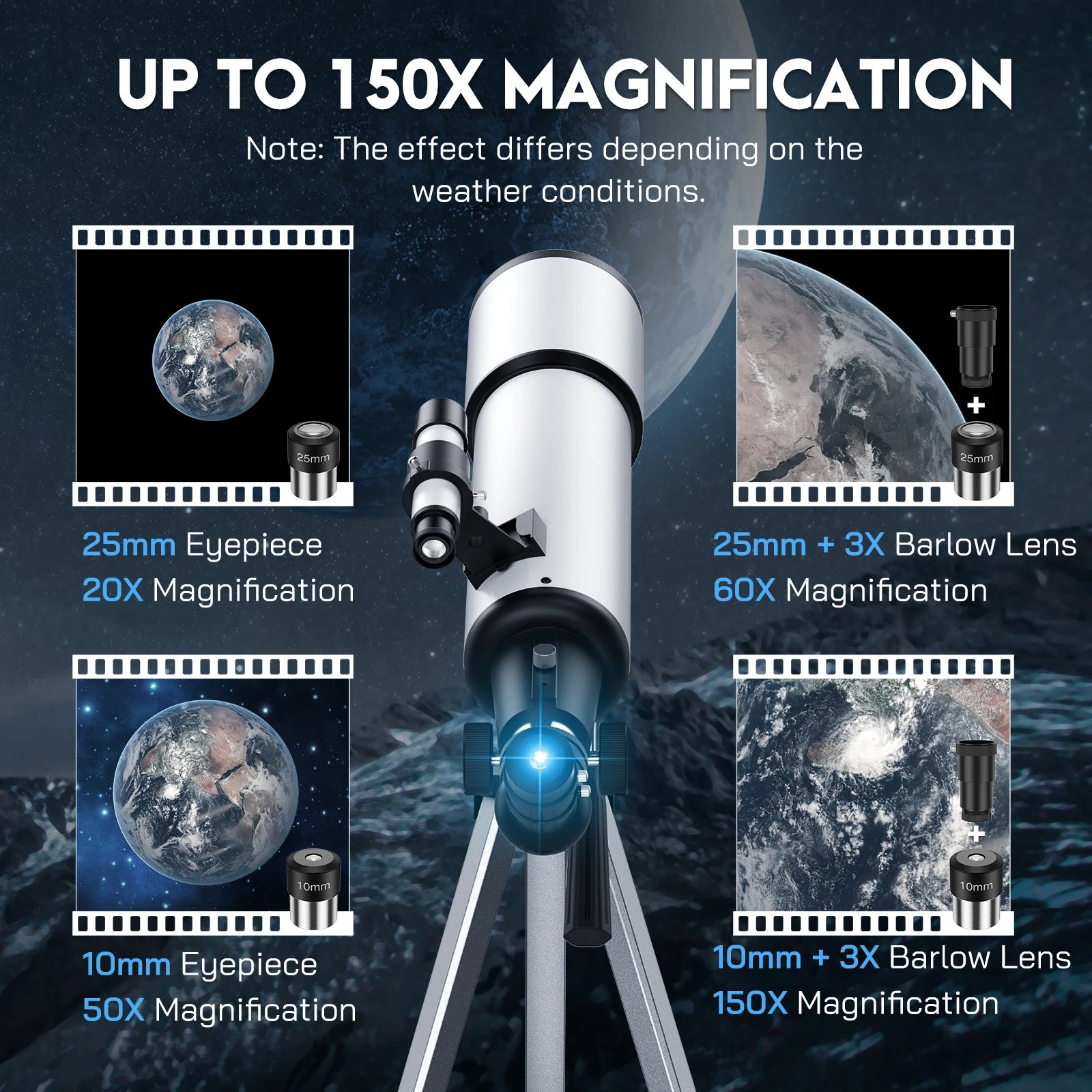Professional Astronomical Telescope 80500 Monocular 60-150X Zoom HD Night Vision View Moon Star Stargazing Xmas Birthday Gift