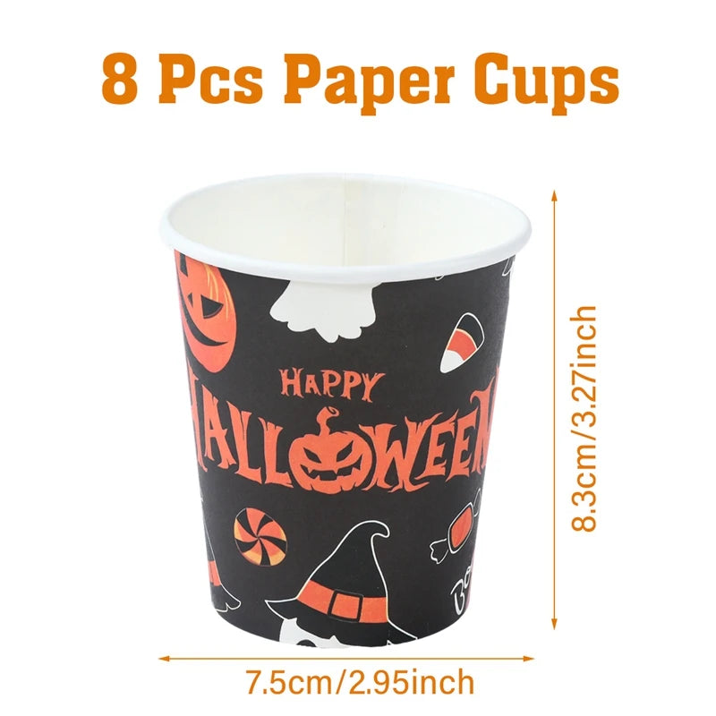 Halloween Disposable Tableware Halloween Party Decoration Spooky Pumpkin Paper Plates Napkins Cups Trick or Treat Party Supplies