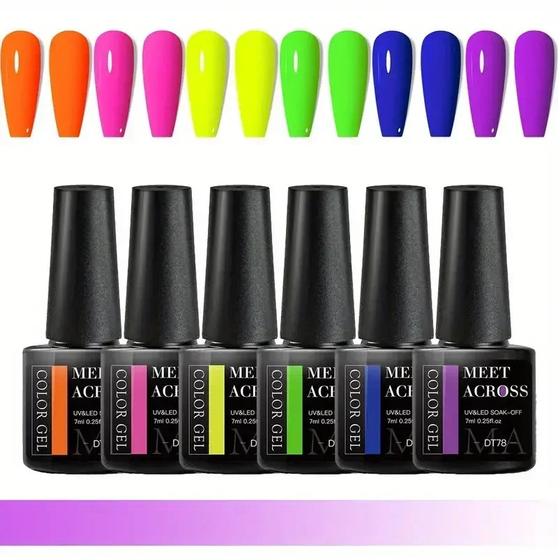 MEET ACROSS 6Pcs Gel Nail Polish Set Pink Red Green Macaron Color Manicure Kit For Nails UV Gel Nail Art Varnish Nail Supplies