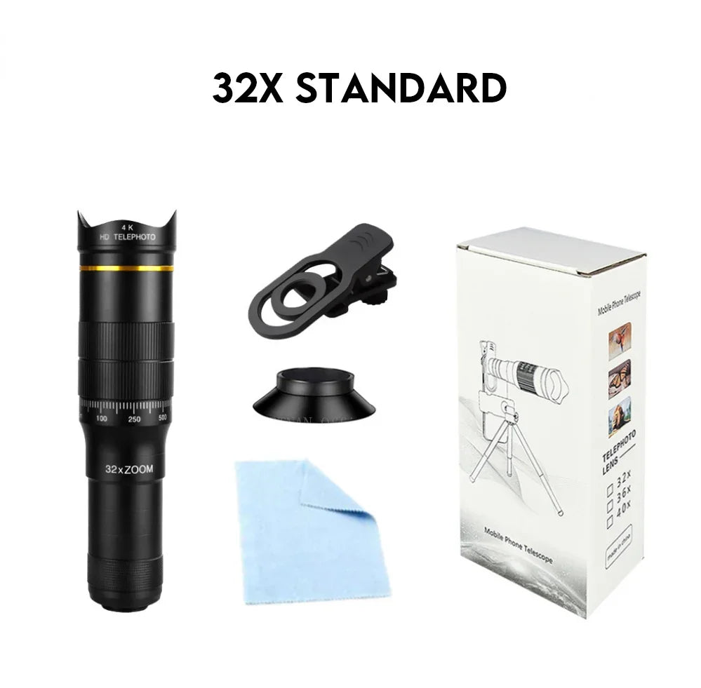 32x Professional Telescope Monocular HD Zoom Phone Lens Camera Telephoto With Tripod Metal Telescope For Tourism Camping