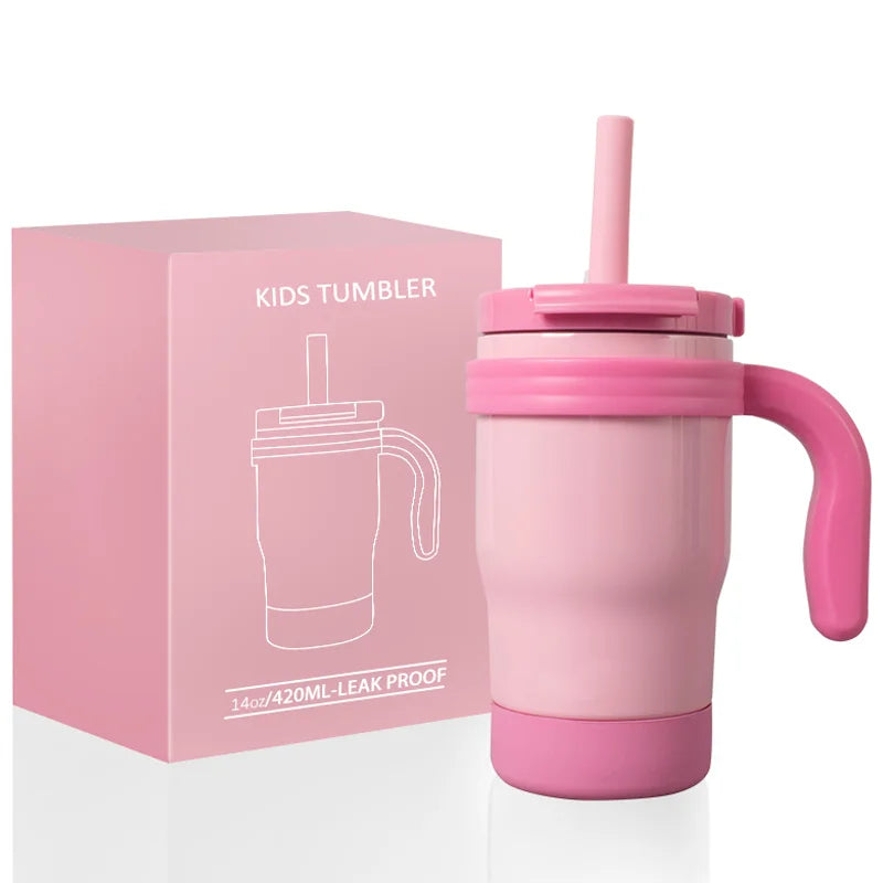 420ML Kids Thermos Bottle Leak Proof Tumbler With Handle Stainless Steel Travel Straw Mug For Toddler Boys Girls Christmas Gifts