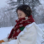 Christmas Scarf Unisex Winter Knitted Scarf Reindeer Christmas Theme Scarves Warm Scarf for Men and Women Christmas Deer Scarf