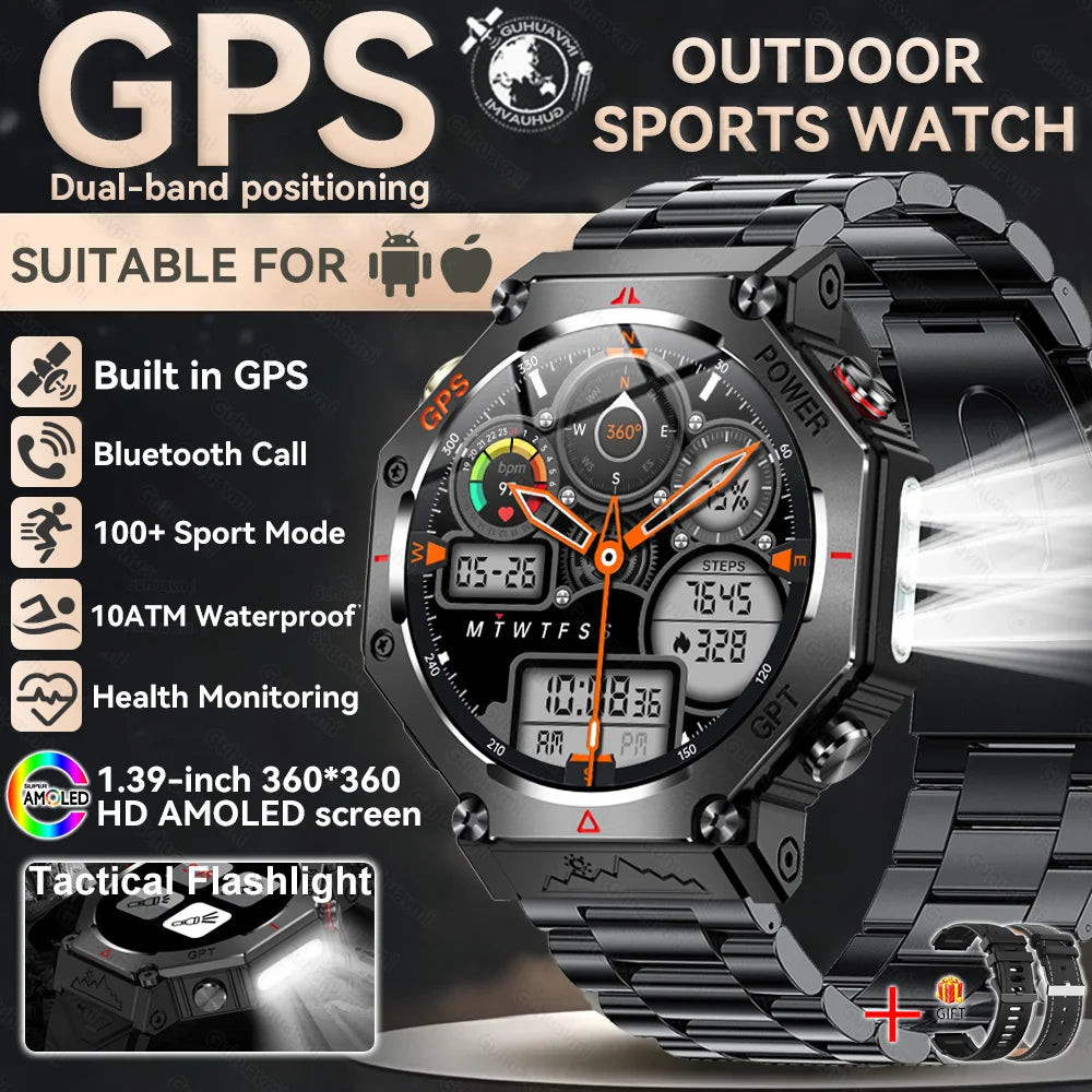 2025 New T-Rex 3 Ultra GPS Men SmartWatch 10ATM Waterproof Built-in Dual-band GNSS Compass Military Sport Flashlight Smart Watch
