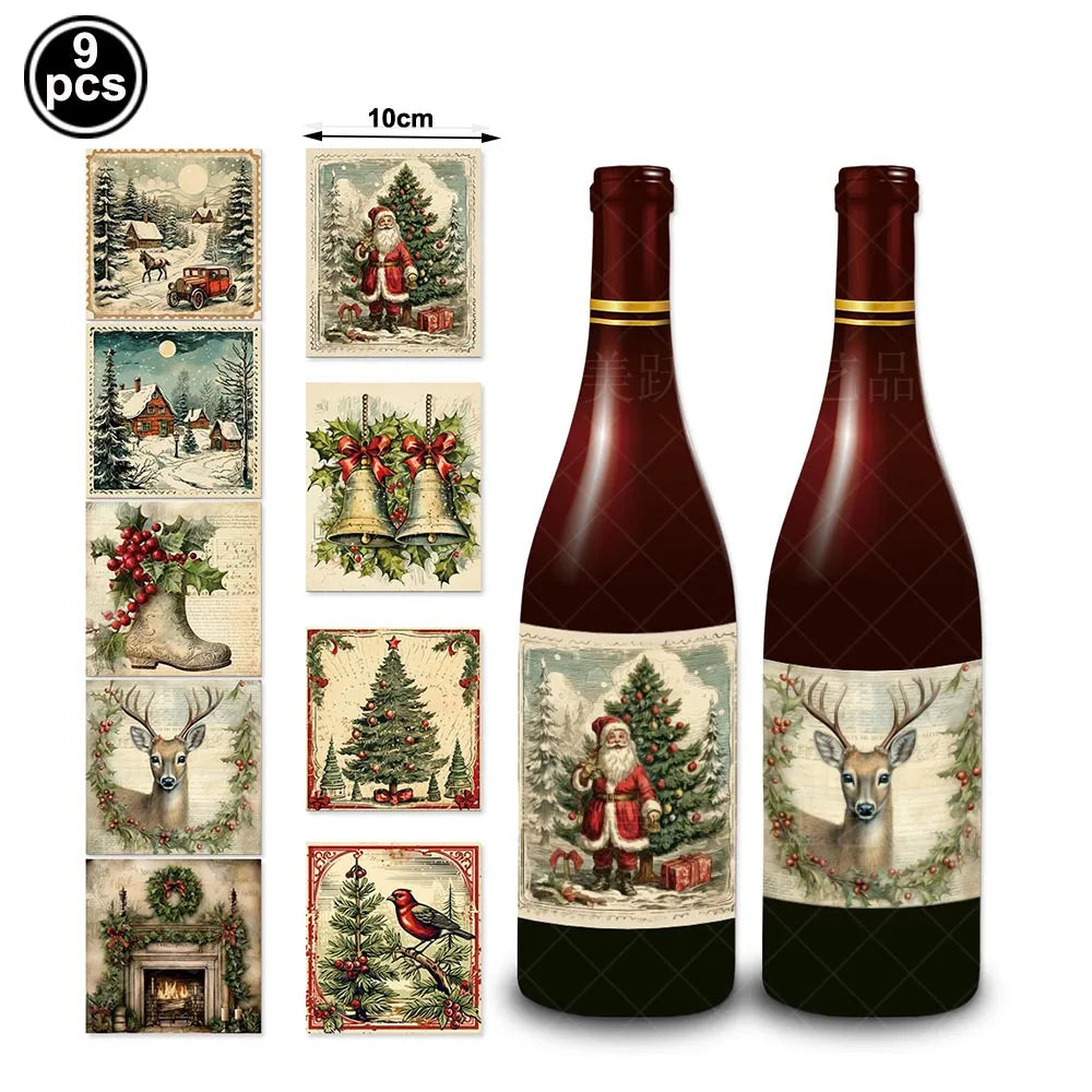 Multiple Styles Christmas Wine Bottle Label Stickers Santa Claus Xmas Tree Merry Christmas New Year Party Gift DIY Decorations